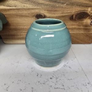 hand thrown Studio Art Pottery turquoise vase, candle Holder, vessel