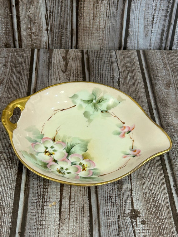 Bavarian Hand Painted Spade Shape Dish EW Beig Gem