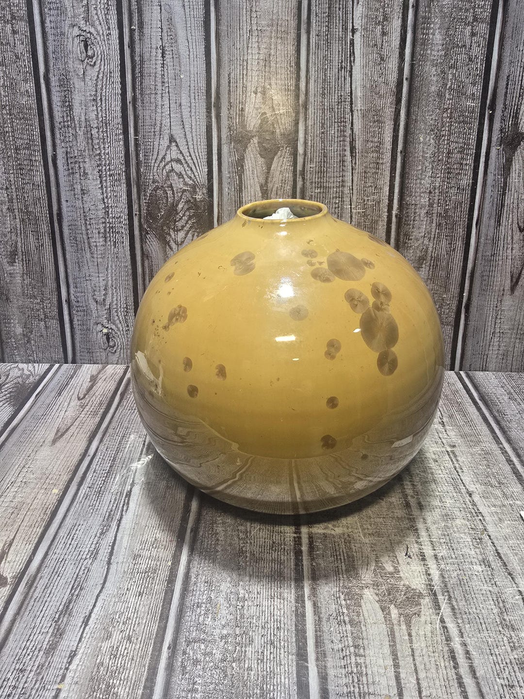 Round Vintage Signed Hand Thrown Pottery Vase With a Crystalline Style ...
