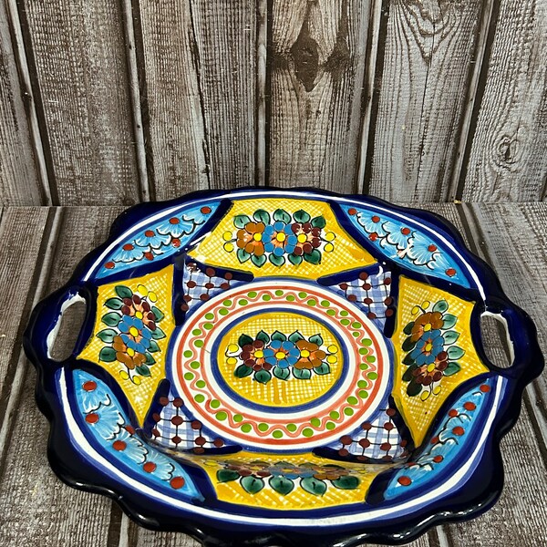 Octolan Mexico Talavera square handles serving bowl/platter