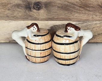 Vintage Collectible Japan 1950s Bottoms up Naked Lady and Barrel