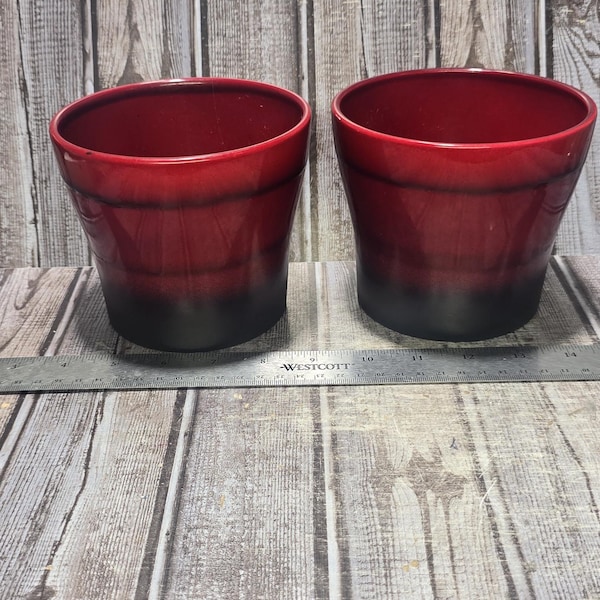Vintage Scheurich Keramik Planters Pair – Red Black Ombre Fat Lava Pots