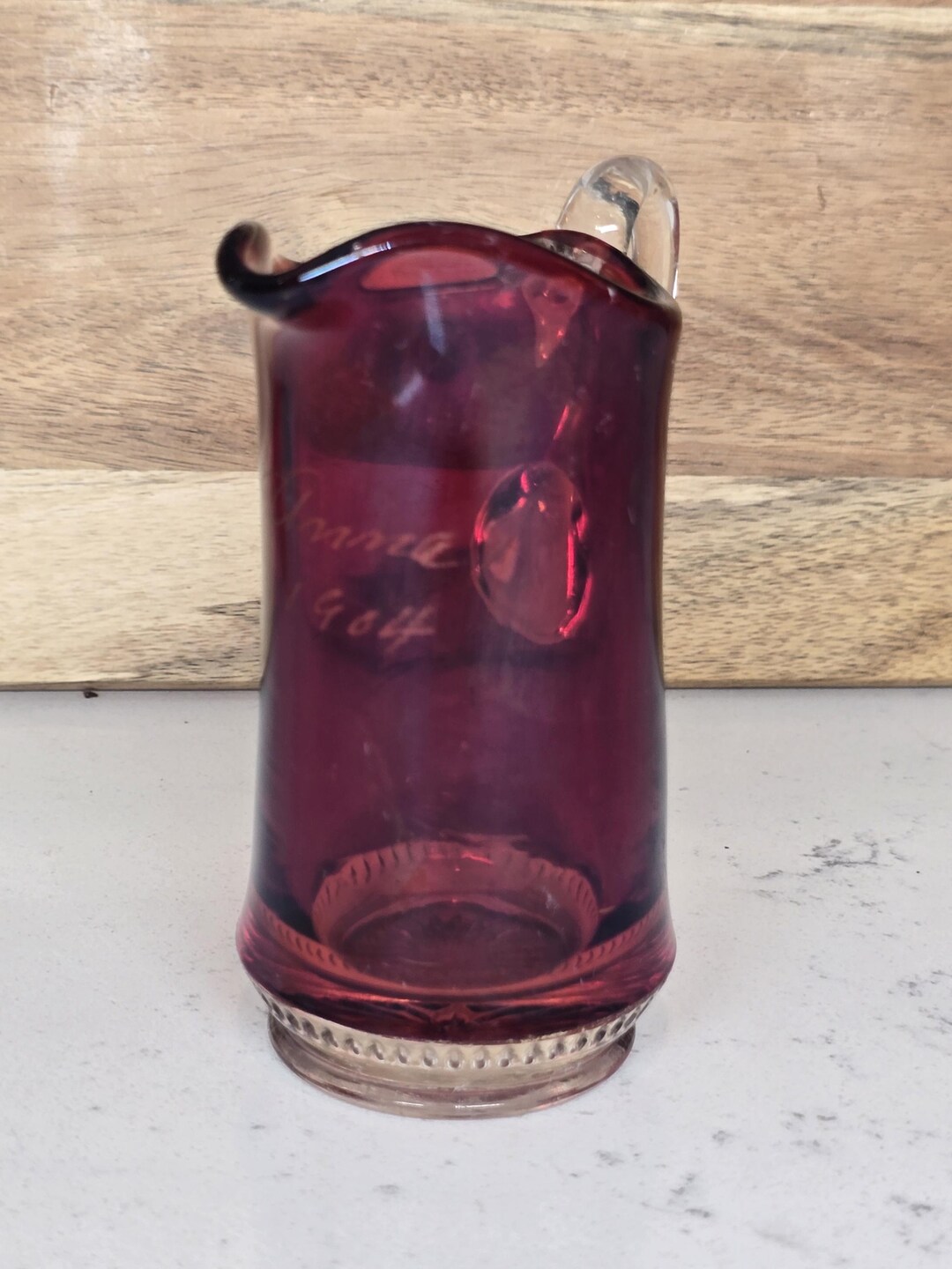 Antique Ruby Stain Flash Glass Mini Pitcher 4 1/4