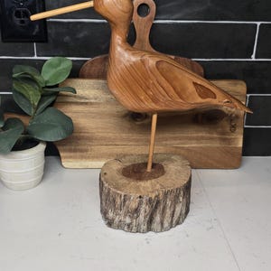 Vintage Hand Carved Shore Bird Figure Sandpiper on raw wood