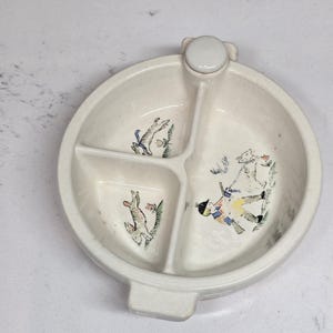 Rare Old HANKSCRAFT Ceramic Pink Hunting Scene Divided Baby food warming dish