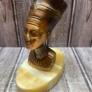 Vintage Decorative Nefertiti Egyptian Queen Bust Statue on Marble Base
