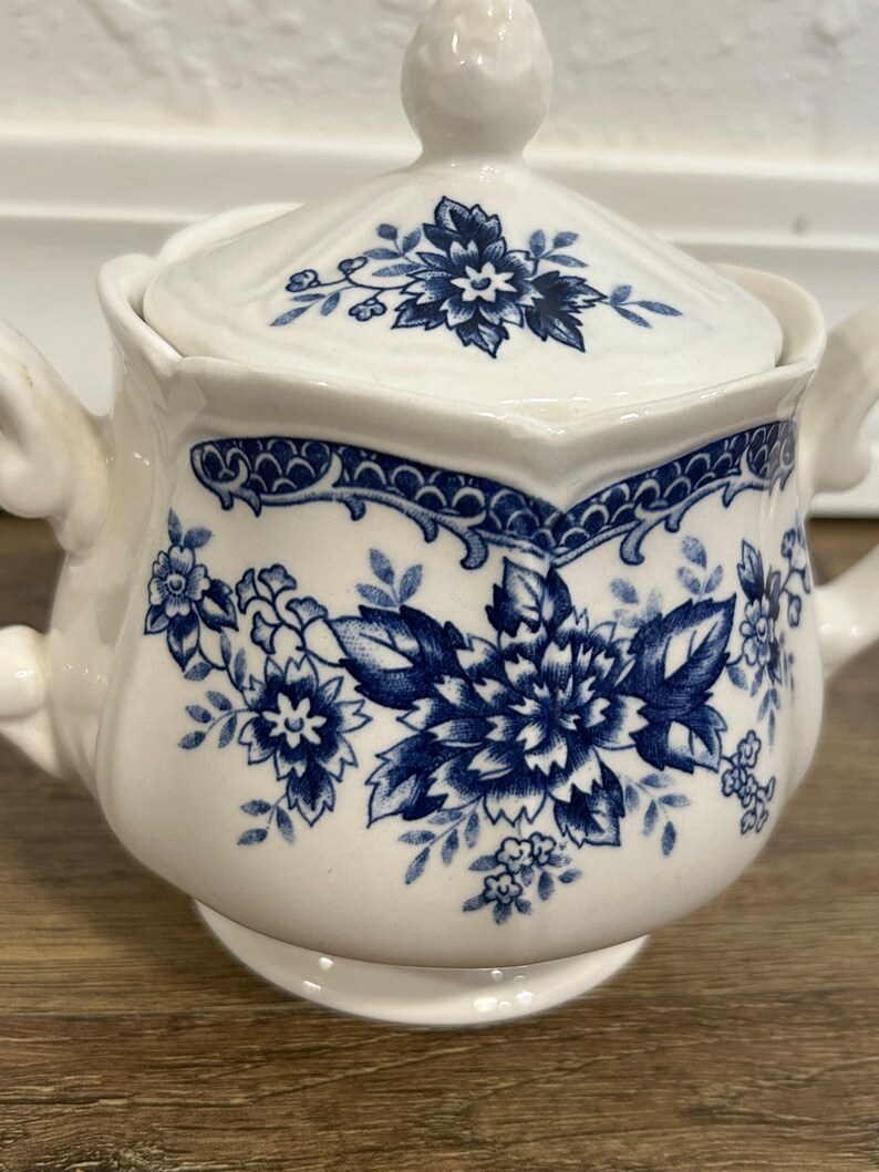 Vintage Blue Carnation Ironstone Sugar Bowl With Lid Made in Etsy