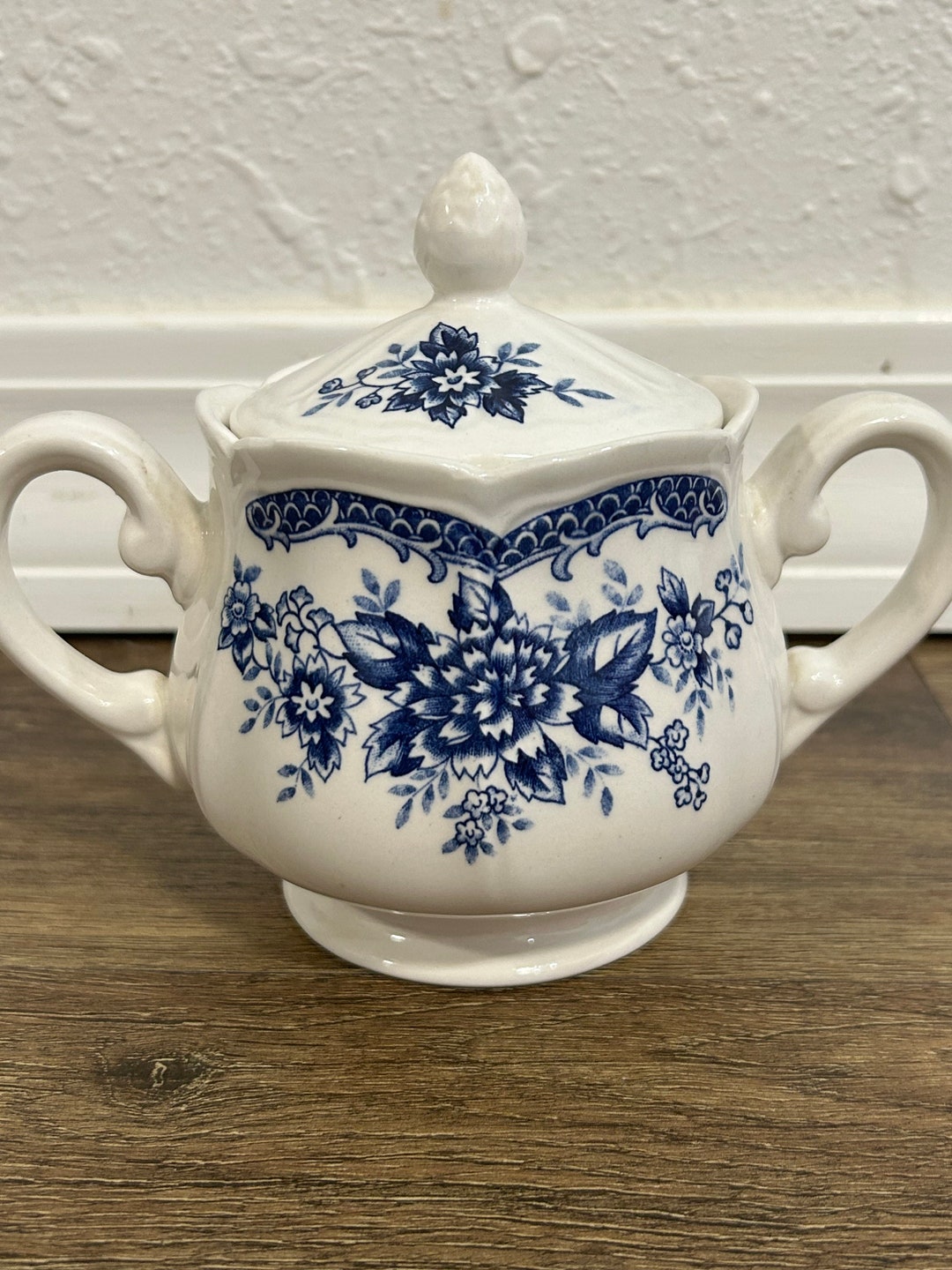 Vintage Blue Carnation Ironstone Sugar Bowl With Lid Made in Etsy