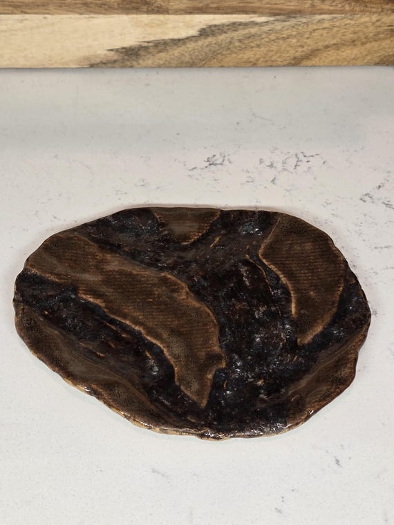 signed studio art pottery dish tree bark design christopher Eatson
