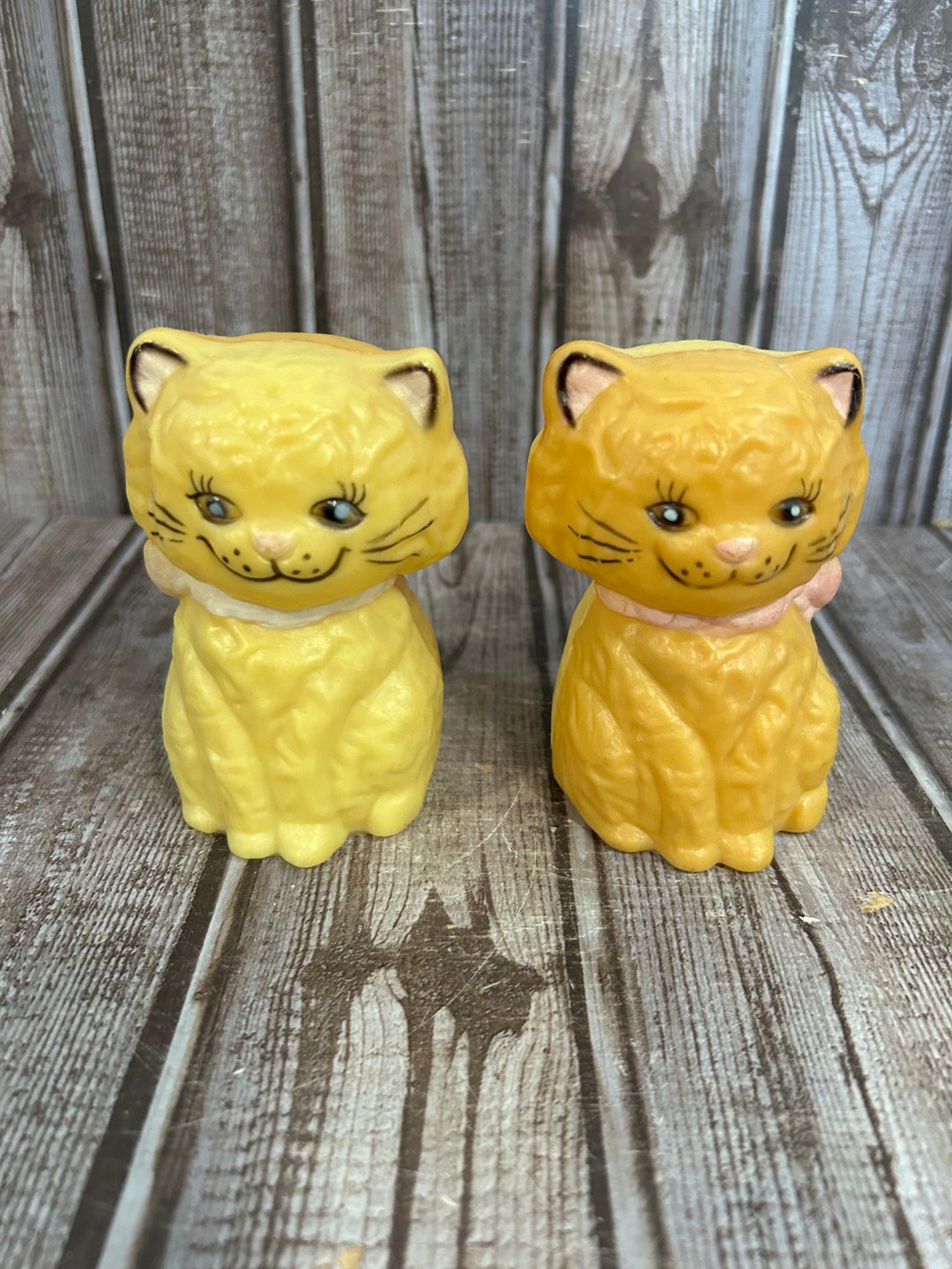 1950's Celluloid Cat Kitty Salt and Pepper Shakers With Squeaks Vintage