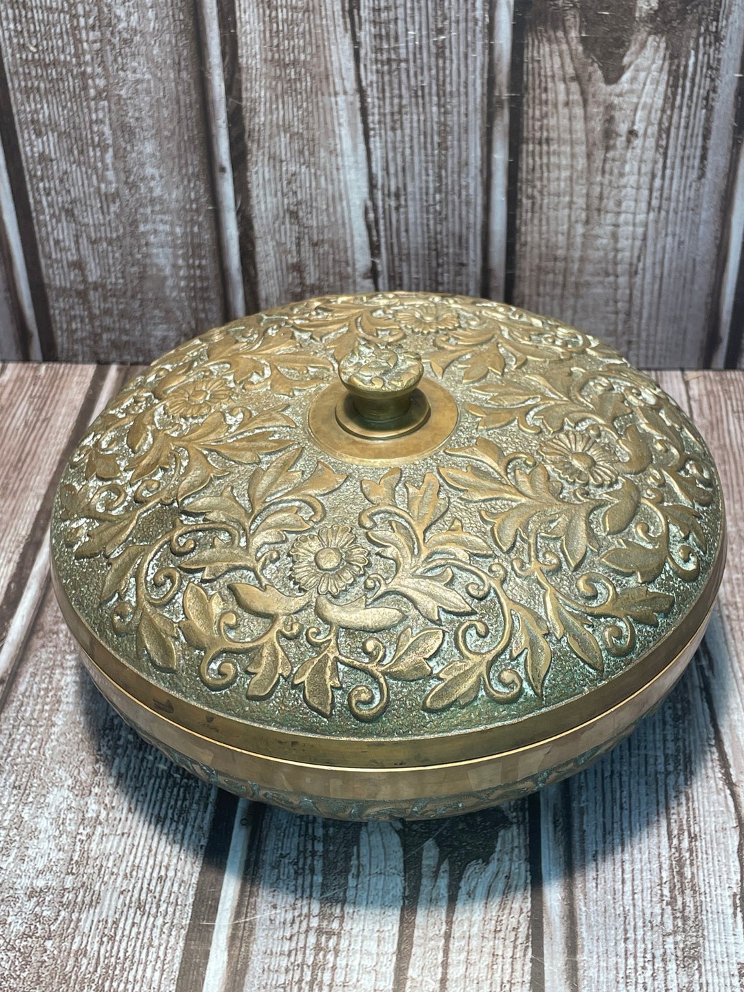 Vintage Covered Brass Bowl With Lid Korea Etsy