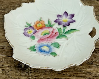 Vintage Hand Painted Porcelain Leaves Japanese Floral Design dish