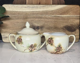 antique Porcelain Prussia Royal Rudolstadt creamer and sugar pinecone pattern
