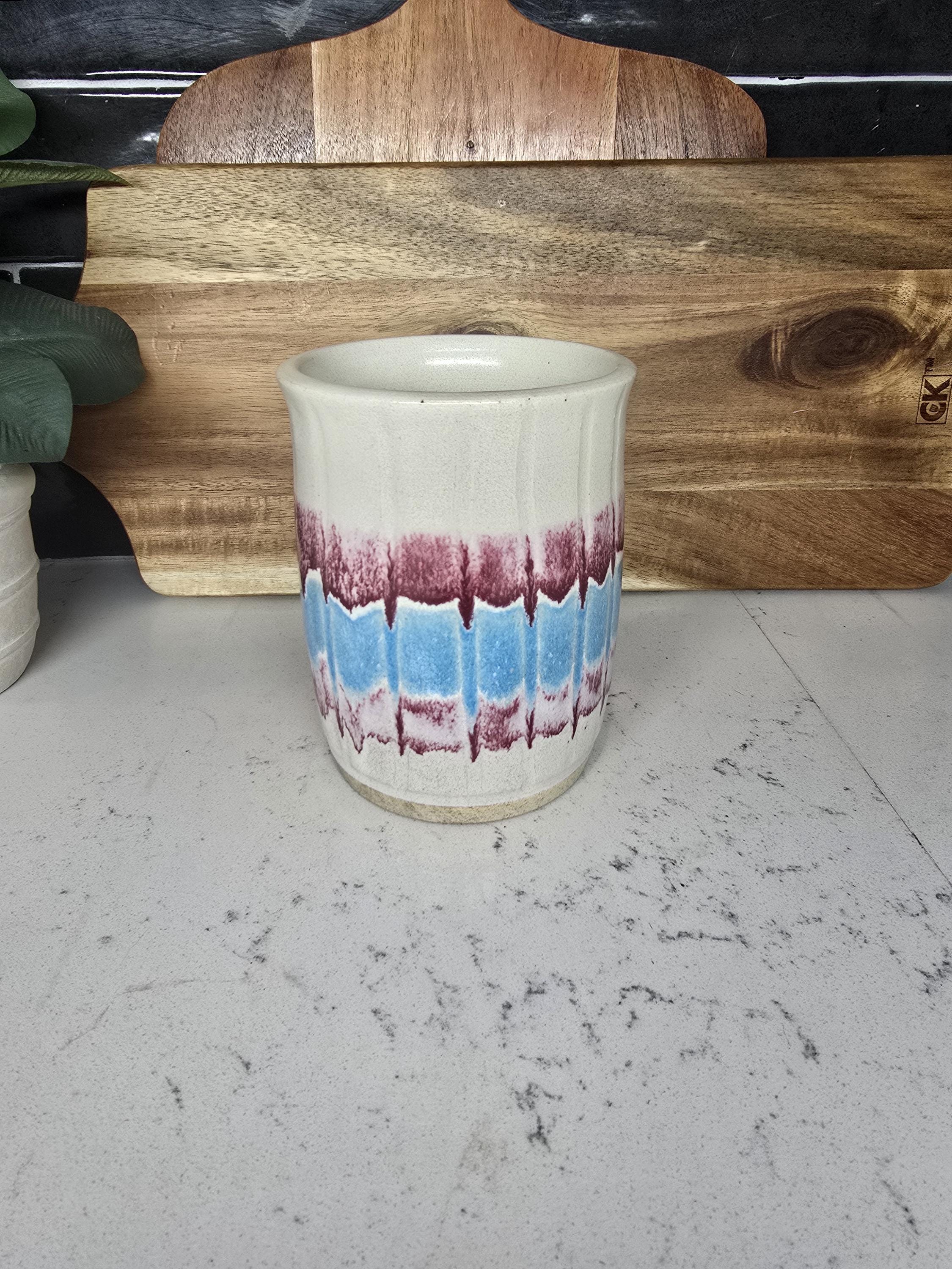 Vintage Signed Studio Art Pottery Vase, Stoneware Drip Glaze, 7