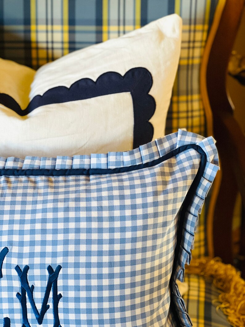 Custom Monogrammed French Blue Gingham Pillow Cover With Etsy