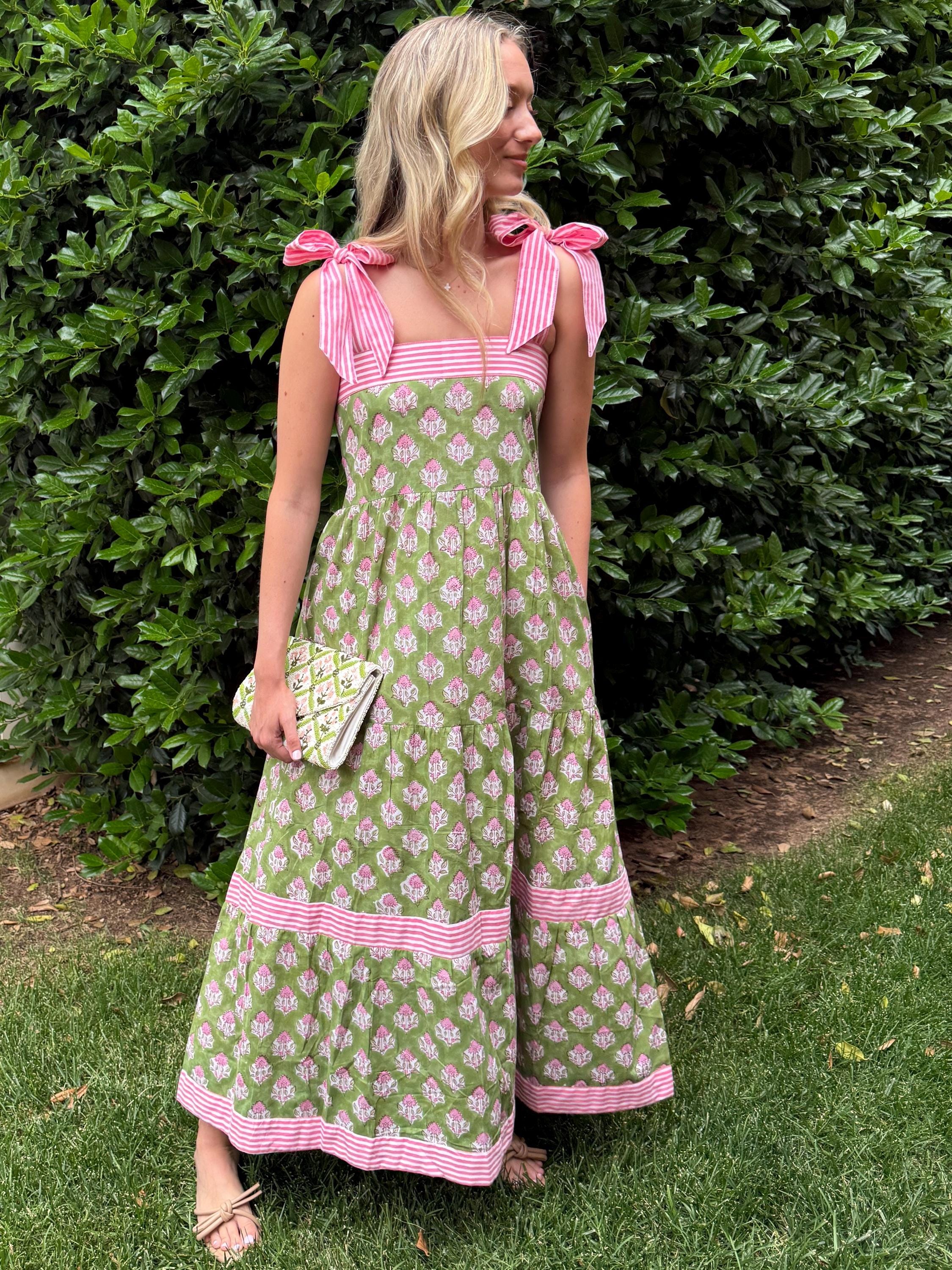 Pink and Green Wrap Dress - Etsy