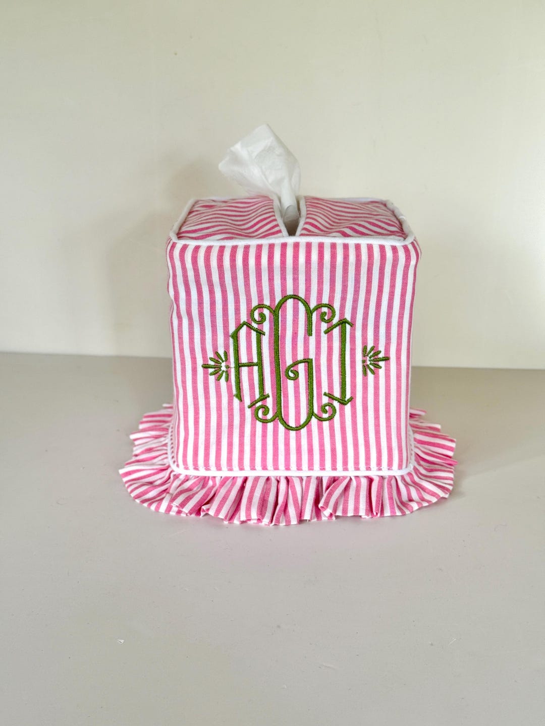 Pink Tissue Paper Ruffeled Pink Striped Ruffle Tissue Cover, Custom Monogram Available - Etsy