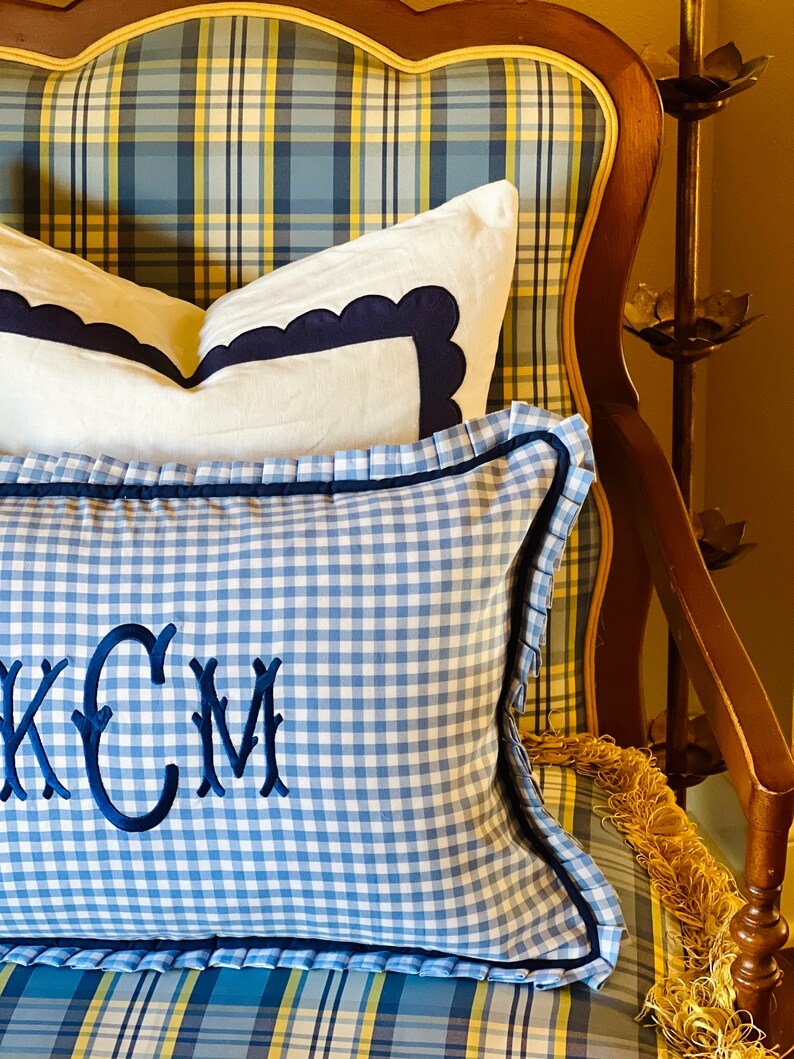 Custom Monogrammed French Blue Gingham Pillow Cover With Etsy