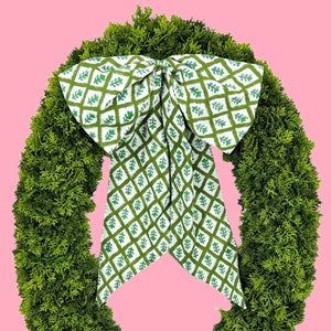 Green block print wreath sash, custom monogram available