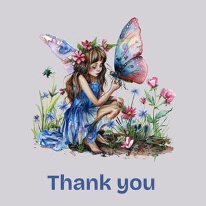 Cartes de remerciement féeriques fantaisistes 5 x 7 - Papeterie imprimable fée papillon - Cartes de correspondance fée des jardins - Jolie carte de remerciement florale
