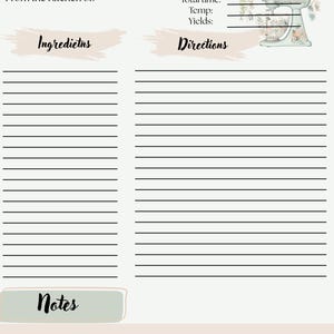 Printable Recipe Pages | Instant Download | Kitchen Binder Inserts | Floral Recipe Template | PDF+PNG Cooking Journal Pages