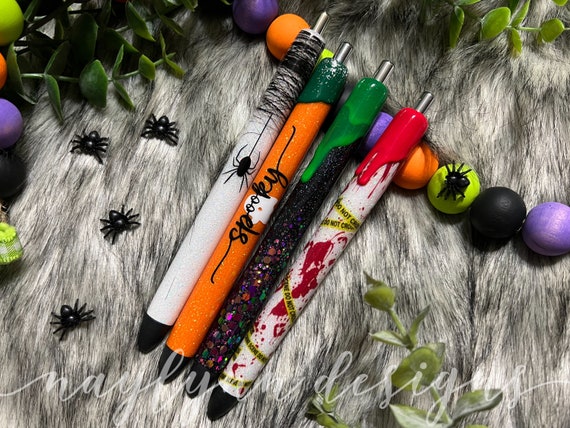 Spooky Glitter Pen: Halloween, Crime Scene, Spider Design, Handmade
