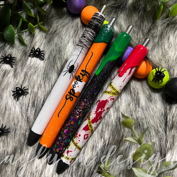 Spooky Glitter Pens | Crime Scene Glitter Pens | Halloween Glitter Pens | Spider Glitter Pens | InkJoy Glitter Pens | Naylynn Designs