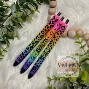 Rainbow Glitter Pens | Leopard Print Glitter Pen | Heart Glitter Pen | Personalizable Gel Pen | NayLynn Designs