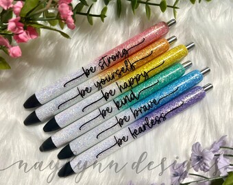 Inspirational Glitter Gel Pen: Motivational Rainbow InkJoy Pen