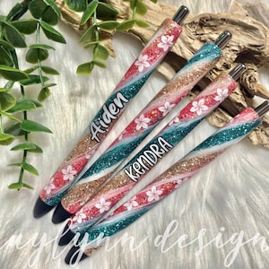 Tropical Swirl Glitter Pen: Personalized Ocean Beach Pen