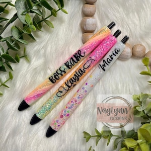 Summer Vibes Glitter Gel Pen: Personalized Swirl, Confetti Designs