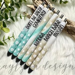 Seashore Glitter Gel Pen: Personalized Beach Theme Pen