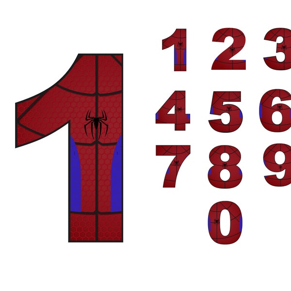 Spider-Man 0-9 Numbers SVG | Numbers Spider-Man SVG | Birthday Inspired Spider Man| Birthday Font Number SVG | 40 Files (png,jpg,eps, svg)