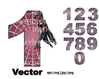 Spider-Man 0-9 Números Fuente SVG / Números Miles Spider-Man SVG / Cumpleaños Inspirado Spider Man / Número de Fuente de Cumpleaños - svg - png - jpg - eps