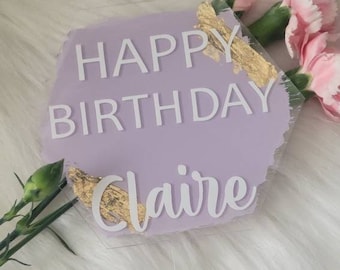 Personalized Acrylic Birthday Cake Topper with Gold Foil