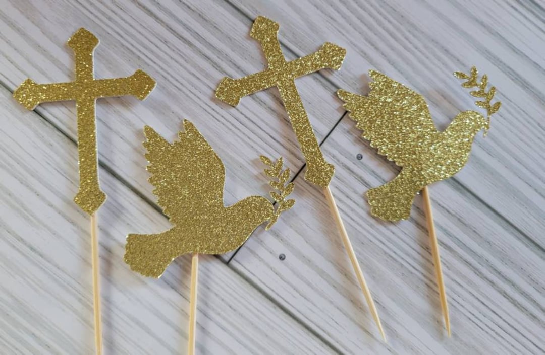 Cross Cupcake Toppers Dove Cupcake Toppers Baptism Cupcake Etsy