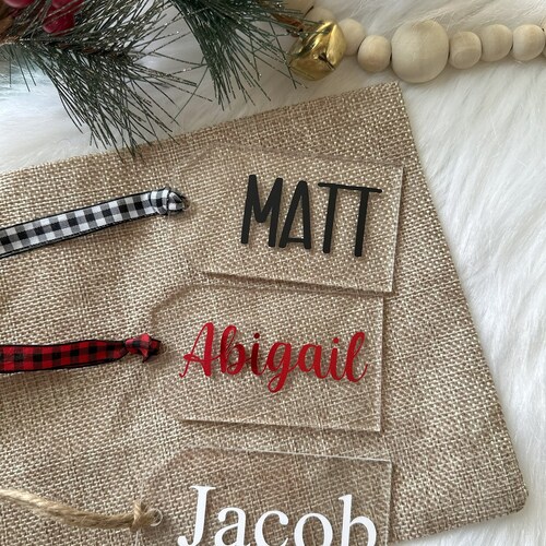Étiquette pour bas en acrylique, Étiquettes pour bas de Noël, Étiquettes pour panier de Pâques, Étiquette d'emballage cadeau, Étiquette cadeau personnalisée, Étiquette pour bas de Noël personnalisée, Étiquettes personnalisées