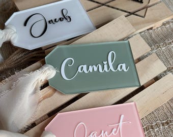 Acrylic Wedding Name Tags, Guest Place Tags, Personalized, Name Tag, Gift Wrap, Custom Stocking Tag, Bridal Gifts