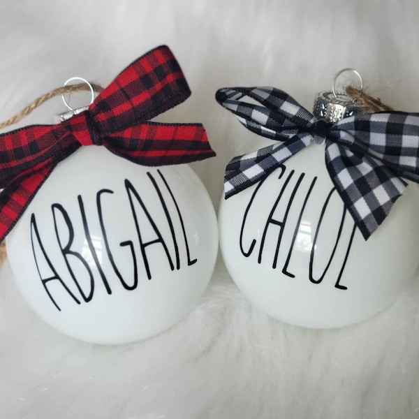 Rae Dunn Inspired Ornament, Christmas Ornament, Farmhouse Ornament, Personalized Ornament, White Bulb Christmas Ornaments, Name Ornament