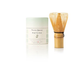 Japanese Matcha Gift Set – Ceremonial Matcha + 100-Prong Bamboo Chasen Whisk, Starter Kit
