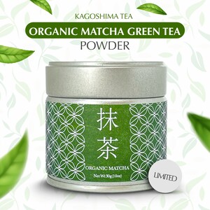Kagoshima Tea Organic Matcha Green Tea Powder – 30g Ceremonial Grade Matcha – Premium Organic Matcha with Natural Sweetness and Grassy Taste – Easy Brewing Matcha