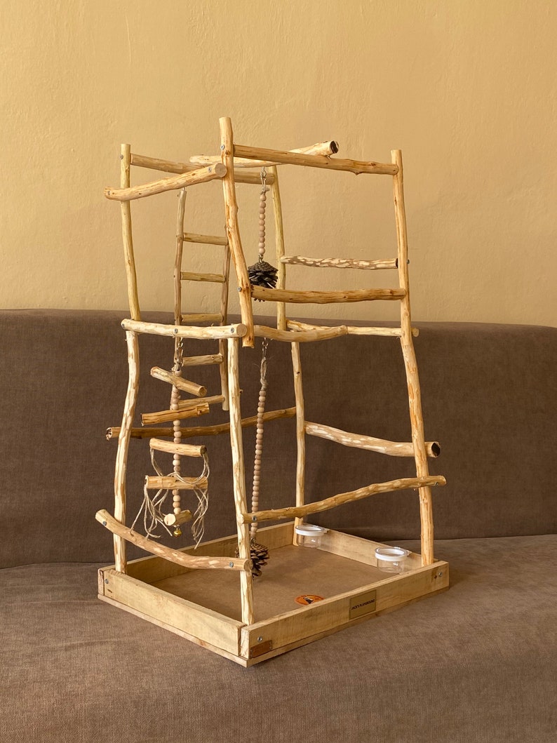 Handmade Wooden Bird Playground: Tree Branch Perch & Swing - Etsy