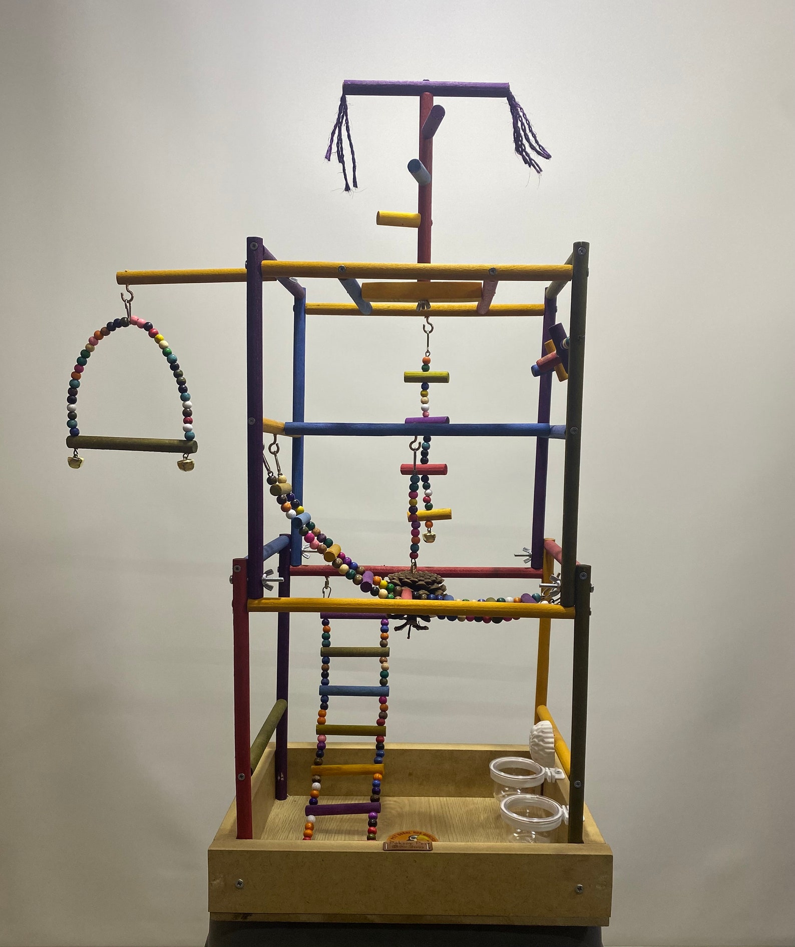 Handmade Colorful Bird Playground: Parrot Gym With Swing & Perch - Etsy