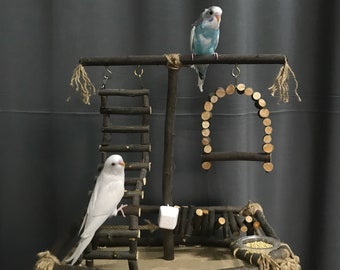 Bird toys,Bird Play Stand, Bird playground, Parrot Perch, hand made playground, Bird Swing, Wooden Bird Play Stand, Perch Ladder and Swing