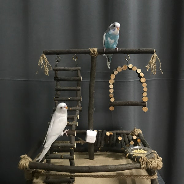 Bird toys,Bird Play Stand, Bird playground, Parrot Perch, hand made playground, Bird Swing, Wooden Bird Play Stand, Perch Ladder and Swing