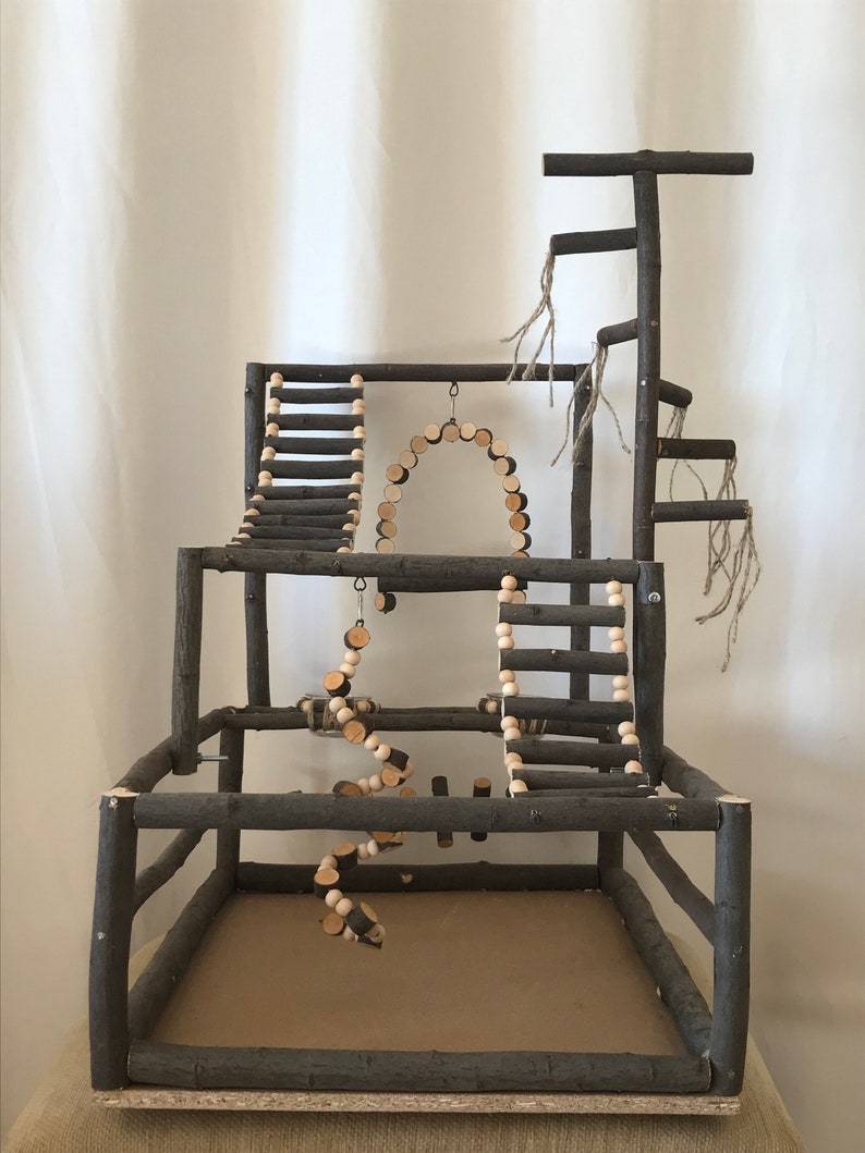 Bird toys, Bird Play Stand, Bird Playground,Parrot Perch, handmade playground,Bird Swing,Wooden Bird Play Stand, Tree Perch Ladder and Swing image 4