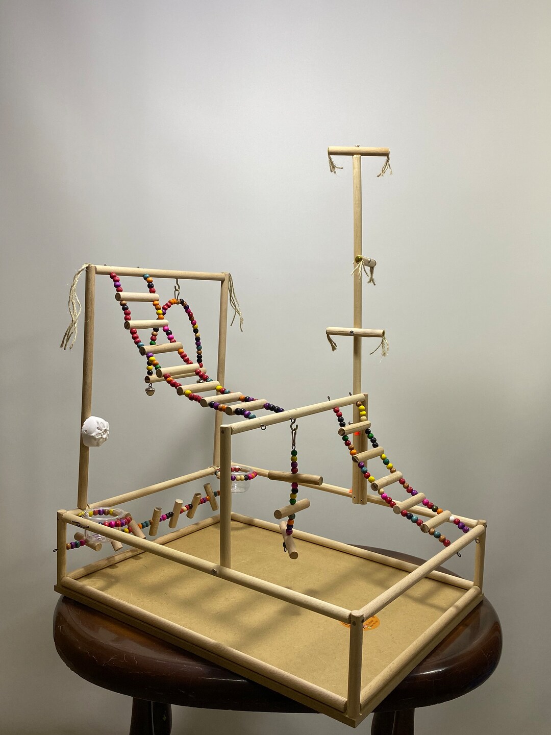 Picture of Handmade Wooden Bird Playground: Parrot Perch, Ladder & Swing - Etsy