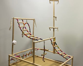 Bird toys,Bird Play Stand, Bird playground, Parrot Perch, hand made playground, Bird Swing, Wooden Bird Play Stand, Perch Ladder and Swing