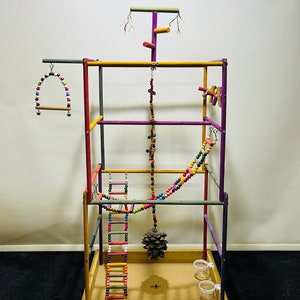 Medium size Parrot Gym , Colorful bird Playground , Bird area, Bird Play Stand , Conure toy , Quakers toy , handmade , Perch Tree and Swing