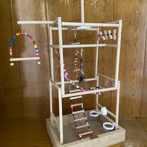 Colorful bird Playground , Bird toys, Bird Play Stand , Conure, handmade, Bird Swing, Wooden Bird Play Stand, Perch Tree and Swing